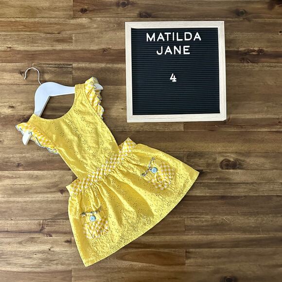 Matilda Jane Brilliant Daydream Splendid Sunshine Yellow Eyelet Ruffle Pinafore - Picture 1 of 8
